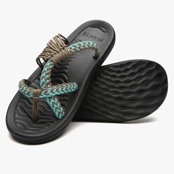 MEGNYA Braided Sandals in Black and Teal - Picture 1 of 7